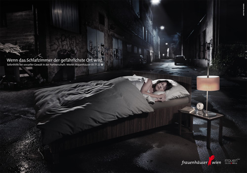 Plakat der neuen Werbekampage: Wenn das Schlafzimmer der gefährlichste Ort wird.